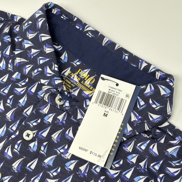 Polo Ralph Lauren Classic Fit Golf Polo Shirt Men's M Navy Sailboat NEW - Picture 1 of 7